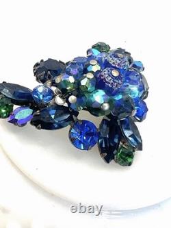 Vintage Regency Shades blue Art Glass AB Pin Brooch Signed Dogtooth 2.5 Wowsers