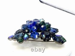 Vintage Regency Shades blue Art Glass AB Pin Brooch Signed Dogtooth 2.5 Wowsers