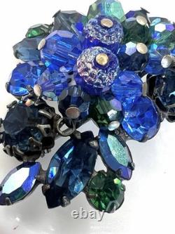 Vintage Regency Shades blue Art Glass AB Pin Brooch Signed Dogtooth 2.5 Wowsers