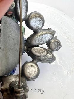 Vintage Regency Shades blue Art Glass AB Pin Brooch Signed Dogtooth 2.5 Wowsers