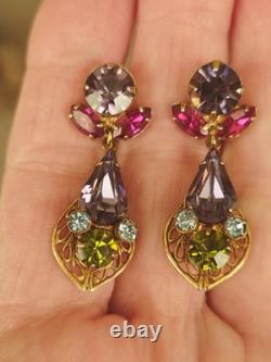 Vintage Regency Signed Multi Colrd Rhinestone Filigree Brooch And Earrings