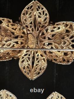Vintage Regency Signed Multi Colrd Rhinestone Filigree Brooch And Earrings