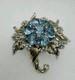 Vintage Reja Blue Clear Rhinestone Flower Cornucopia Brooch
