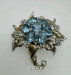 Vintage Reja Blue Clear Rhinestone Flower Cornucopia Brooch