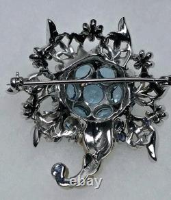 Vintage Reja Blue Clear Rhinestone Flower Cornucopia Brooch
