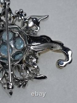 Vintage Reja Blue Clear Rhinestone Flower Cornucopia Brooch