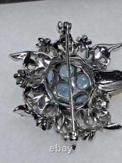 Vintage Reja Blue Clear Rhinestone Flower Cornucopia Brooch
