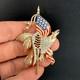 Vintage Reja Brooch Patriotic WWII American Flag Gold Tone Eagle Rhinestone