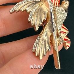 Vintage Reja Brooch Patriotic WWII American Flag Gold Tone Eagle Rhinestone Vintage Reja Brooch Patriotic WWII American Flag Gold Tone Eagle Rhinestone