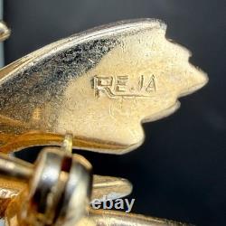 Vintage Reja Brooch Patriotic WWII American Flag Gold Tone Eagle Rhinestone