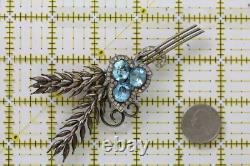 Vintage Retro Big Blue Crystal Rhinestone Floral Sterling Silver 925 Brooch