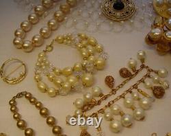 Vintage Retro Lot Pearls Chunky Gold 1980s Earrings Bracelet Brooch Necklaces