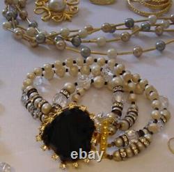 Vintage Retro Lot Pearls Chunky Gold 1980s Earrings Bracelet Brooch Necklaces