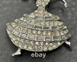 Vintage Rhinestone Ballerina Dancer Lady Brooch Pin Red Crystal Silver Tone