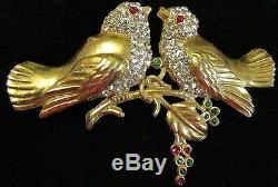 Vintage Rhinestone Bird Brooch Pin Figural Nest Tree Branch Birds 3+