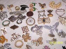 Vintage Rhinestone Brooch Costume Jewelry Lot Some Signed