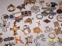 Vintage Rhinestone Brooch Costume Jewelry Lot Some Signed