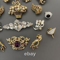 Vintage Rhinestone Brooch Earrings Lot of 10 Trifari Coro Avon Monet Swarovski