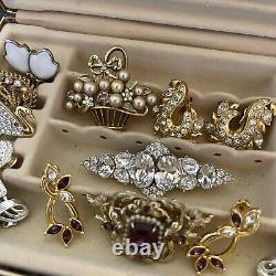Vintage Rhinestone Brooch Earrings Lot of 10 Trifari Coro Avon Monet Swarovski