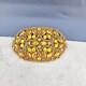 Vintage Rhinestone Brooch Gold Tone Sash Pin Green Orange NICE