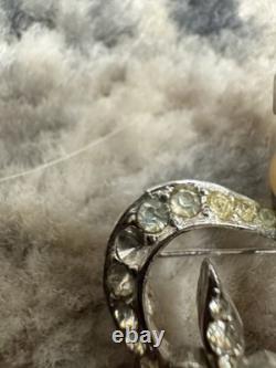 Vintage Rhinestone Brooch Pin Victorian Royal Crown Faux Pearl Gold Tone Estate