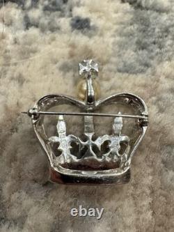 Vintage Rhinestone Brooch Pin Victorian Royal Crown Faux Pearl Gold Tone Estate