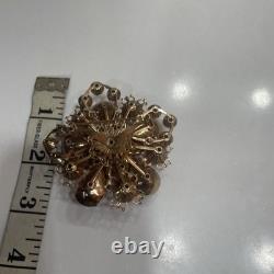 Vintage Rhinestone Brooch Red & Pink Dog Tooth Prong Set Surrounded By Round AB