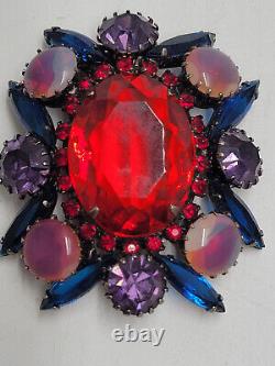 Vintage Rhinestone Brooch Schreiner Alice Caviness Pink Purple Red Blue