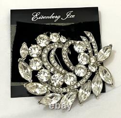 Vintage Rhinestone Brooch Signed Eisenberg Ice Huge Pin Estate Original Card