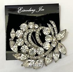 Vintage Rhinestone Brooch Signed Eisenberg Ice Huge Pin Estate Original Card
