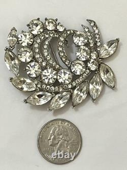 Vintage Rhinestone Brooch Signed Eisenberg Ice Huge Pin Estate Original Card