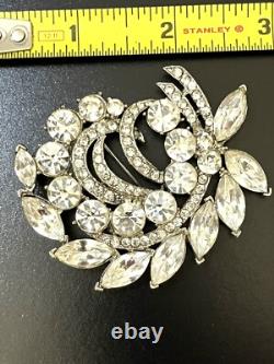 Vintage Rhinestone Brooch Signed Eisenberg Ice Huge Pin Estate Original Card