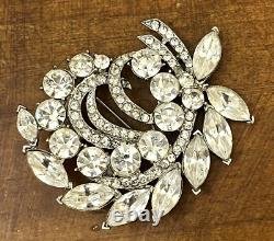 Vintage Rhinestone Brooch Signed Eisenberg Ice Huge Pin Estate Original Card