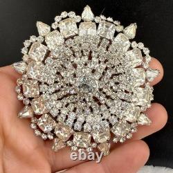 Vintage Rhinestone Brooch Silver Tone Sunburst WOW