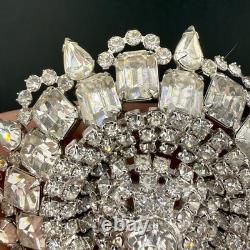 Vintage Rhinestone Brooch Silver Tone Sunburst WOW