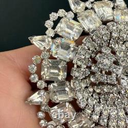 Vintage Rhinestone Brooch Silver Tone Sunburst WOW