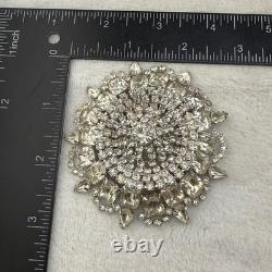 Vintage Rhinestone Brooch Silver Tone Sunburst WOW