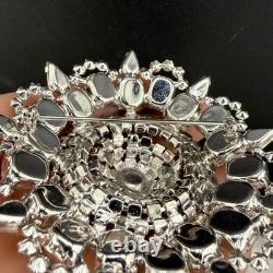 Vintage Rhinestone Brooch Silver Tone Sunburst WOW