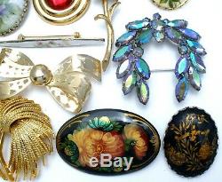 Vintage Rhinestone Brooches Lot 25 Pieces Enamel Flowers Monet Sarah Cov Pins