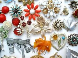 Vintage Rhinestone Brooches Lot 30 Pins Enamel Flowers Trifari Sarah Cov JJ Coro