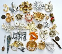 Vintage Rhinestone Brooches Lot 30 Pins Enamel Flowers Trifari Sarah Cov JJ Coro