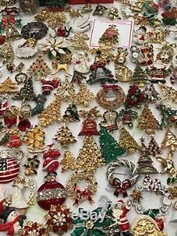 Vintage Rhinestone Christmas Tree Brooch Jewelry Lot St Labre BJ Beatrix Radko