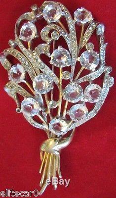 Vintage Rhinestone Crystal Brooch Flower Floral Spray Huge 1940's Figural