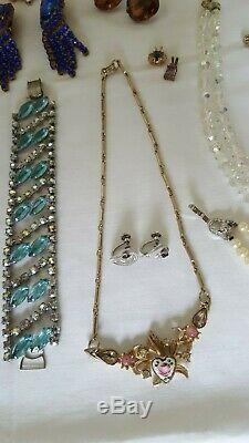 Vintage Rhinestone Crystal Enamel Jewelry Lot Necklace Earrings Brooch Bracelet