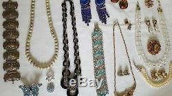Vintage Rhinestone Crystal Enamel Jewelry Lot Necklace Earrings Brooch Bracelet