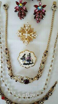 Vintage Rhinestone Crystal and Pearl Jewelry Lot Brooches Earrings Matched Set