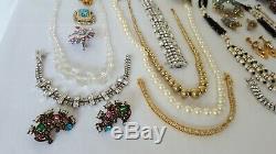 Vintage Rhinestone Crystal and Pearl Jewelry Lot Brooches Earrings Matched Set