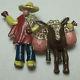 Vintage Rhinestone Enamel Brooch Figural Mexican Man & Donkey
