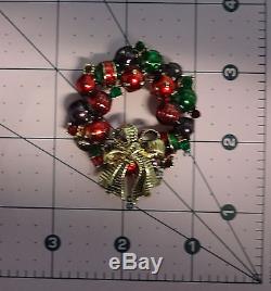 Vintage Rhinestone Enamel Christmas Tree Ornaments Wreath Pin Brooch