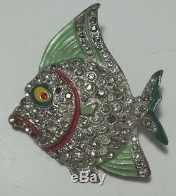 Vintage Rhinestone Enamel Fish Brooch Pin Figural GREAT